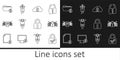 Set line Lock and check mark, Cyber security, Cloud computing lock, Scooter, Computer api interface, Folder, and Retro