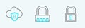 Set line Lock, Cloud and shield and Safe combination lock icon. Vector