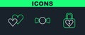 Set line Lock and heart, Heart and Bow tie icon. Vector