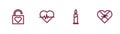 Set line Lock and heart, Burning candle, Heart rate and Candy shaped box icon. Vector