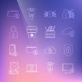 Set line Lock on monitor, Shield security with lock, Cloud computing, Cyber, Cooler bag, Open padlock, Folder and and Royalty Free Stock Photo
