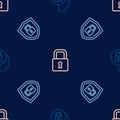 Set line Lock, Shield security with lock and on seamless pattern. Vector