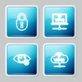 Set line Lock, VPN Computer network, Invisible hide and Network cloud connection icon. Vector Royalty Free Stock Photo