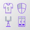 Set line Locker or changing room for football, basketball team or workers, American goal post, Football club logo Royalty Free Stock Photo