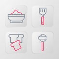 Set line Lollipop, Bread toast, Spatula and Flour bowl icon. Vector