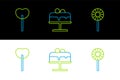 Set line Lollipop, and Cake on plate icon. Vector