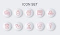 Set line Lollipop, Coffee cup to go, Ice cream in bowl, Bread toast, Piece cake, Pudding custard, loaf and Cook icon