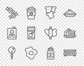 Set line Lollipop, Electronic scales, Bread toast, Scrambled eggs, Candy, Jam jar, Jar of sugar and Piece cake icon