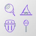 Set line Lollipop, Hockey mask, Witch hat and Eye icon. Vector