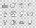 Set line Lollipop, Ice cream, Brownie chocolate cake, Homemade pie, Cherry cheesecake, Cake, Croissant and icon. Vector Royalty Free Stock Photo