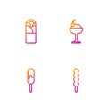 Set line Lollipop, Ice cream, Doner kebab and in bowl. Gradient color icons. Vector