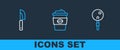 Set line Lollipop, Knife and Coffee cup to go icon. Vector