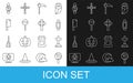 Set line Lollipop, Tombstone with cross, Candy, Scythe, Meat chopper, and icon. Vector