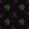 Set line Lollipop, Voodoo doll and Krampus, heck on seamless pattern. Vector