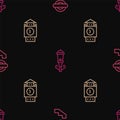 Set line London underground, Big Ben tower and Vintage street light on seamless pattern. Vector Royalty Free Stock Photo