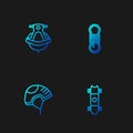 Set line Longboard or skateboard, Helmet, Jet ski and Climber rope. Gradient color icons. Vector