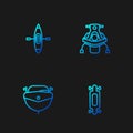 Set line Longboard or skateboard, Speedboat, Kayak canoe and Snowmobile. Gradient color icons. Vector Royalty Free Stock Photo