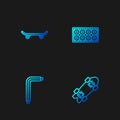 Set line Longboard or skateboard, Tool allen keys, Skateboard and wheel. Gradient color icons. Vector