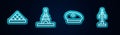 Set line Louvre museum, Eiffel tower, French beret and Street light. Glowing neon icon. Vector Royalty Free Stock Photo
