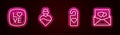 Set line Love text, Bottle with love potion, Please do not disturb heart and Envelope Valentine. Glowing neon icon