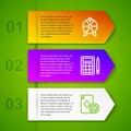 Set line Lucky wheel, Bingo card and Casino chip and playing cards. Business infographic template. Vector