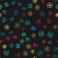 Set line Lucky wheel, King playing card, Bingo and Game dice on seamless pattern. Vector