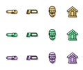 Set line Lumberjack, Chainsaw, Hacksaw and Dog house icon. Vector Royalty Free Stock Photo