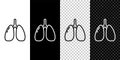 Set line Lungs icon isolated on black and white background. Vector.