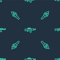 Set line M16A1 rifle, Torch flame and Submachine gun on seamless pattern. Vector
