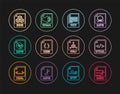 Set line M3U file document, HTML, TXT, CSS, MP3, 3DS, OBJ and WMA icon. Vector Royalty Free Stock Photo