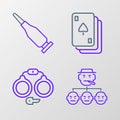 Set line Mafia, Handcuffs, Playing cards and Bullet icon. Vector