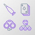 Set line Mafia, Handcuffs, Playing cards and Bullet icon. Vector Royalty Free Stock Photo
