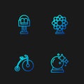Set line Magic ball, Vintage bicycle, Attraction carousel and Ferris wheel. Gradient color icons. Vector