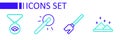 Set line Magic powder, Witches broom, wand and Medallion on chain with eye icon. Vector