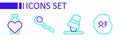 Set line Magic runes, Game thimbles, staff and Bottle with love potion icon. Vector
