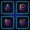 Set line Magic runes, stone, Bottle with love potion and Ancient magic book. Gradient color icons. Vector Royalty Free Stock Photo
