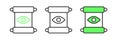 Set line Magic scroll icon isolated on white background. Decree, paper, parchment, scroll icon. Vector