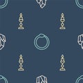 Set line Magic stone, Burning candle and Ouroboros on seamless pattern. Vector