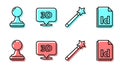 Set line Magic wand, Stamp, Speech bubble with text 3D and ID File document icon. Vector