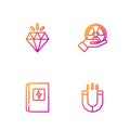 Set line Magnet, Electrical panel, Diamond and Radioactive. Gradient color icons. Vector