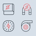 Set line Magnet, Lightning bolt, Roll adhesive tape and Book about electricity icon. Vector