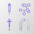 Set line Magnet, Pipette, Molecule and Syringe icon. Vector