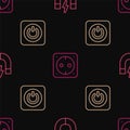 Set line Magnet, Power button and Electrical outlet on seamless pattern. Vector Royalty Free Stock Photo