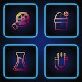 Set line Magnet, Test tube and flask, Radioactive and Astronomical observatory. Gradient color icons. Vector