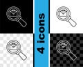 Set line Magnifying glass with briefcase icon isolated on black and white, transparent background. Job hunting icon Royalty Free Stock Photo