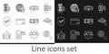 Set line Magnifying glass and dollar, for search people, Voice assistant, Credit card, Shield with check mark, POS