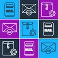Set line Mail box, Envelope setting and Delete envelope icon. Vector Royalty Free Stock Photo