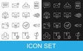 Set line Mail box, Express envelope, and e-mail, Upload inbox, Delete, Speech bubble chat and Envelope check mark icon Royalty Free Stock Photo