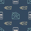 Set line Mail box, Express envelope and Envelope on seamless pattern. Vector