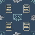 Set line Mail and e-mail, Mail box and Delete envelope on seamless pattern. Vector